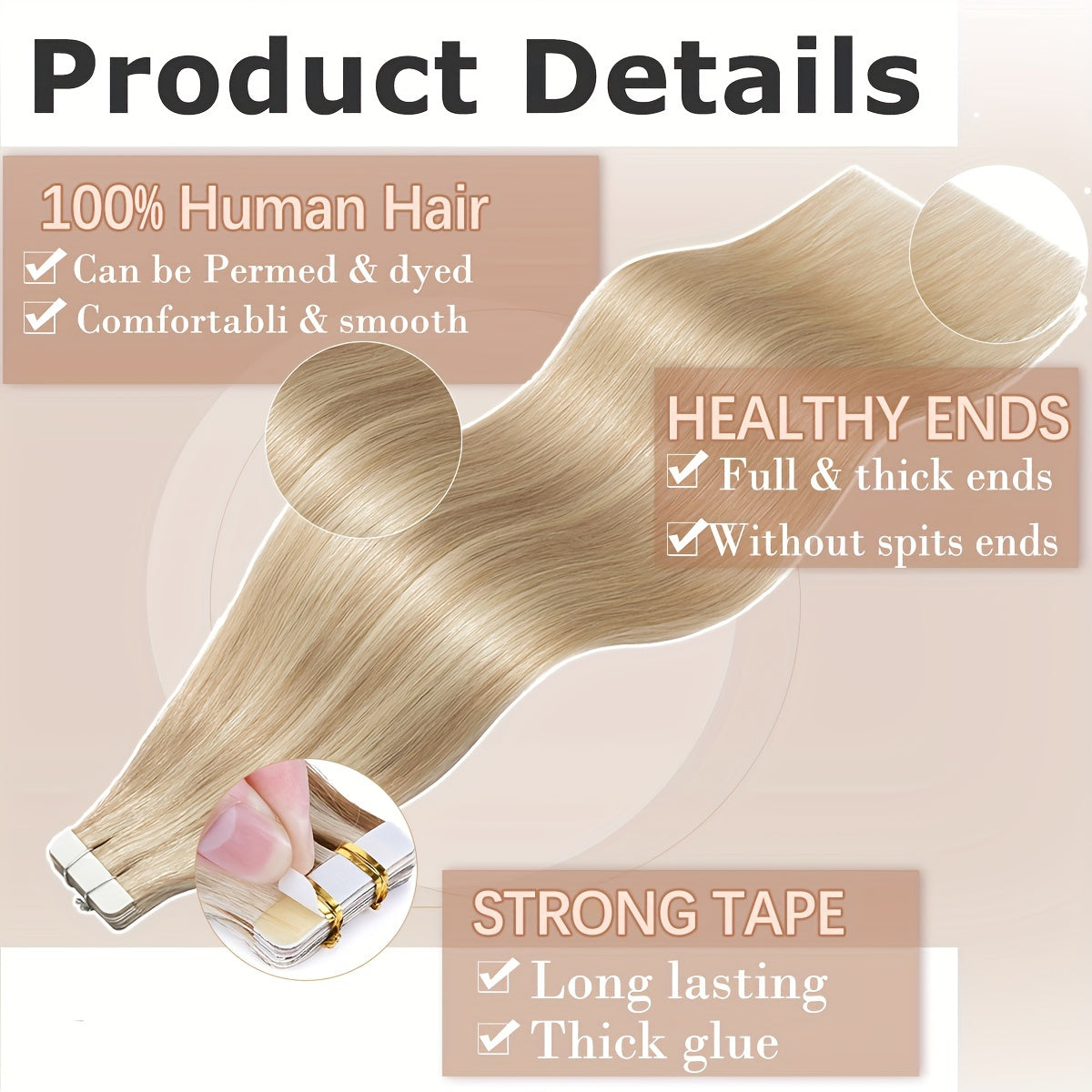 40PCS 100G Thick Tape In Remy Hair Extensions - Seamless Skin Weft, Full Head, Mix Color, 16"18"20" Long, Straight, Natural Looking, Premium Quality, Easy to Apply, Reusable, Comfortable, and Durable Hair Extensions for Women